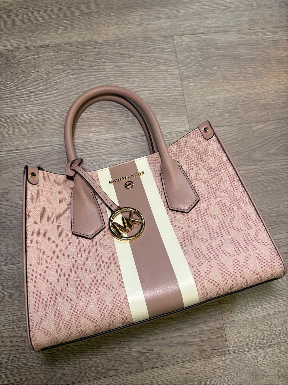 Michael Kors Blush Pink Stripe Logo Satchel